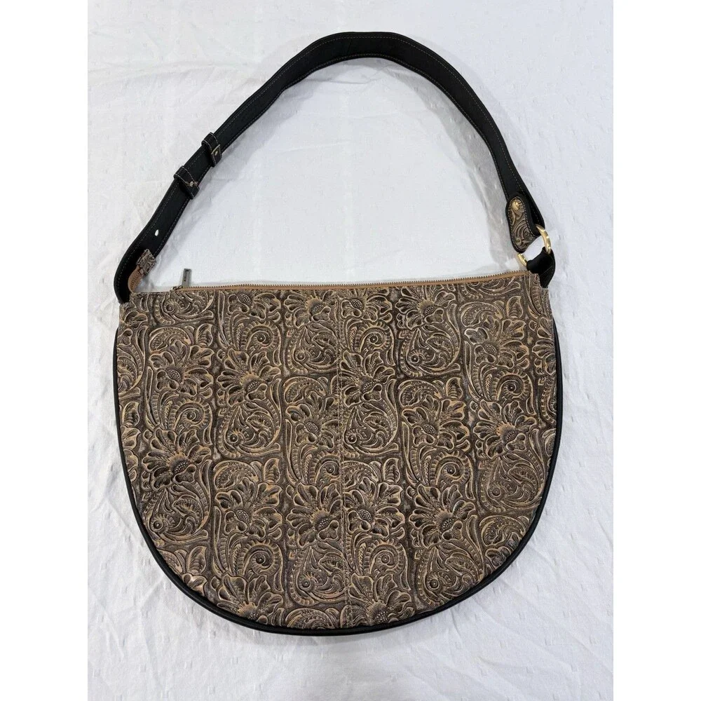 Vintage Maxximum Western Floral Embossed Half Moon Shoulder Bag Y2K